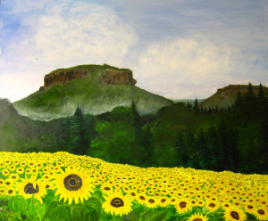 Lilienstein mit Sonnenblumenfeld